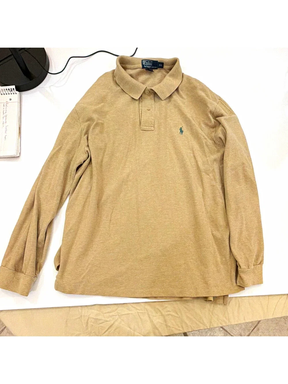 Polo Ralph Lauren Men's Polo Shirt 2XL Classic Fit Long Sleeve Beige Cotton